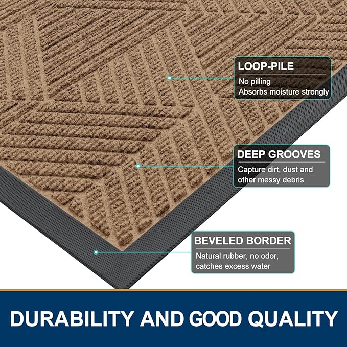 Smiry Front Door Mat Outside Entrance, Heavy Duty Sturdy Natural Rubber Doormat, Trap Dirt and Moisture, Easy Clean Low Profile Mats for Indoor Outdoor Entry, Irregular Triangle (71x24, Coffee)