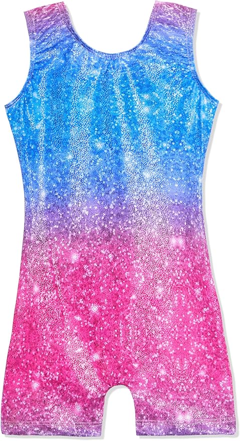 Domusgo Gymnastics Leotards for Girls Sparkly One-Piece Pro Kids Unitard Biketards with Shorts