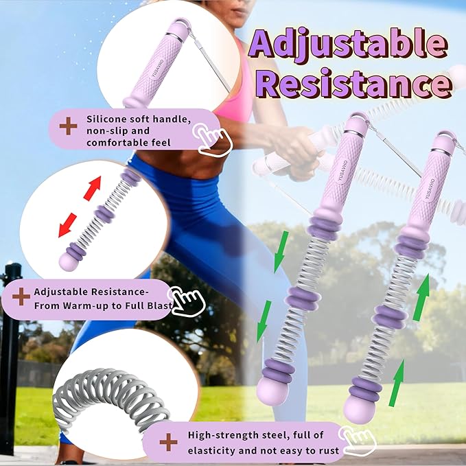 Adjustable Ropeless Battle Ropes for Home Gym for Men & Women, Heavy Duty Cordless Battle Rope with Storage Bag,Exercise Ropes with Variable Resistance, Strength & Low-Impact Cardio for HIIT(Purple)