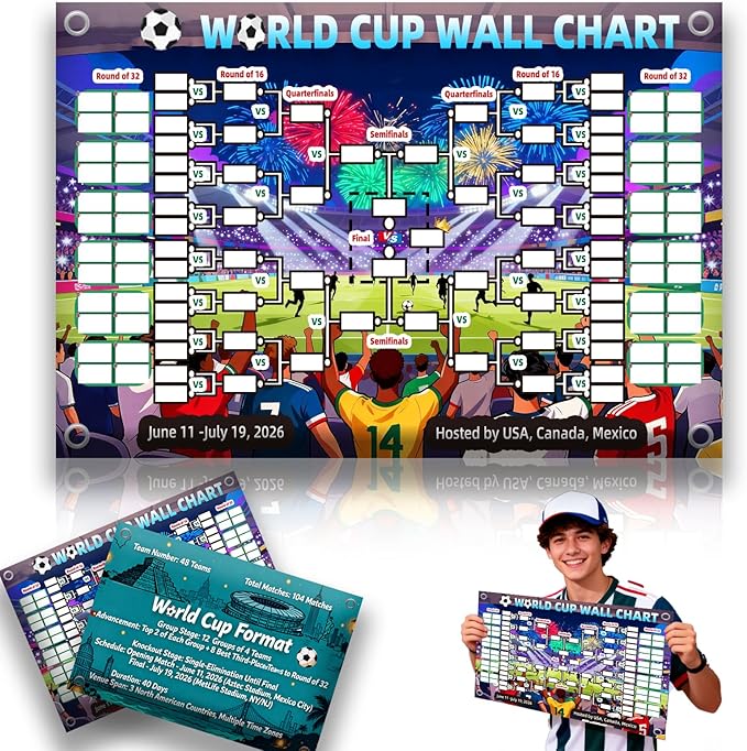 TOKLYUIE World Cup Schedule Poster 2026 Double-Sided Tear-Resistant Printing Team Info Chart Soccer Tournament Wall Chart Gift for Fans