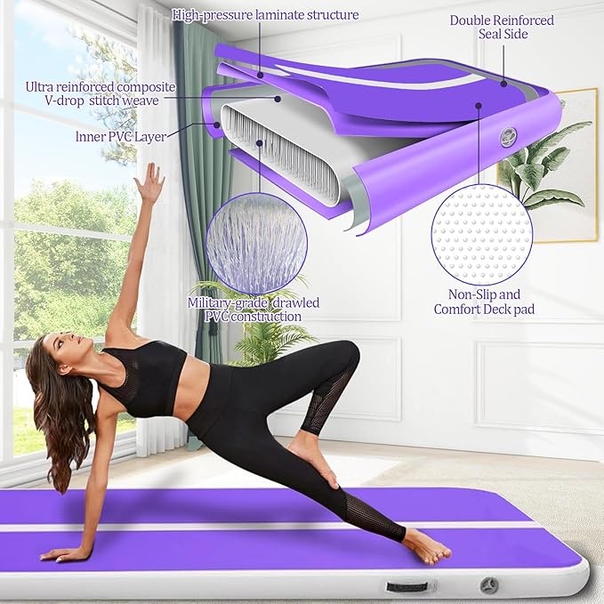 Air Mat Tumble Track, Gymnastics Mats Tumbling Track with Electric Air Pump for Home Use Cheerleading Training Kids Gym Yoga
