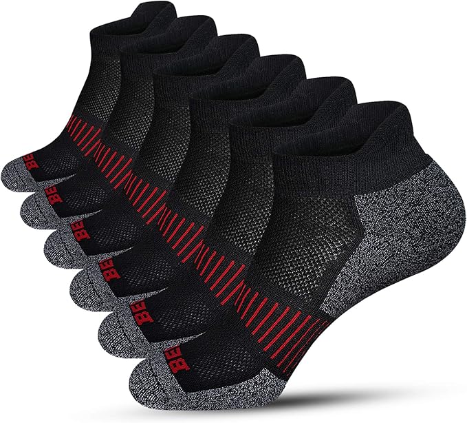 BERING Men's Athletic Running Ankle Socks Cushioned Heel Tab (6 Pairs)