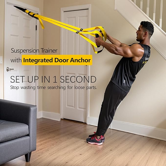 FITKIT Suspension Fitness Trainer System with Integrated Door Anchor, All-in-One Bodyweight Resistance Straps for Home Gym, Heavy Duty 700lbs Load, Non-Slip Handles, Portable Workout Kit for Travel & Outdoors