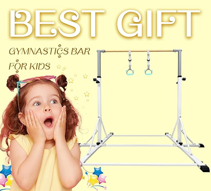 86 York Gymnastics Bar for Kids Ages 3-20, 5FT Base Length, 42" to 63" Adjustable Height, Horizontal Bar, Kip Bar for Gymnast, Gymnastic Training Equipment for Home, Gym Center (Gym Bar, White)