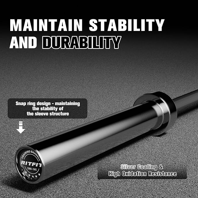 RITFIT 7FT Olympic Barbell for Strength and Weightlifting Training - 2 Inch Olympic Bar for Squat, Deadlift, Bench Press, Curl, Overhead Press - 600lbs/1000lbs/1200lbs Capacity