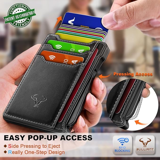 BULLIANT Men Wallet-Slim Money Clip Wallet Metal Card Case With Pop up Access 9 Cards RFID Blocking Pocket Fit