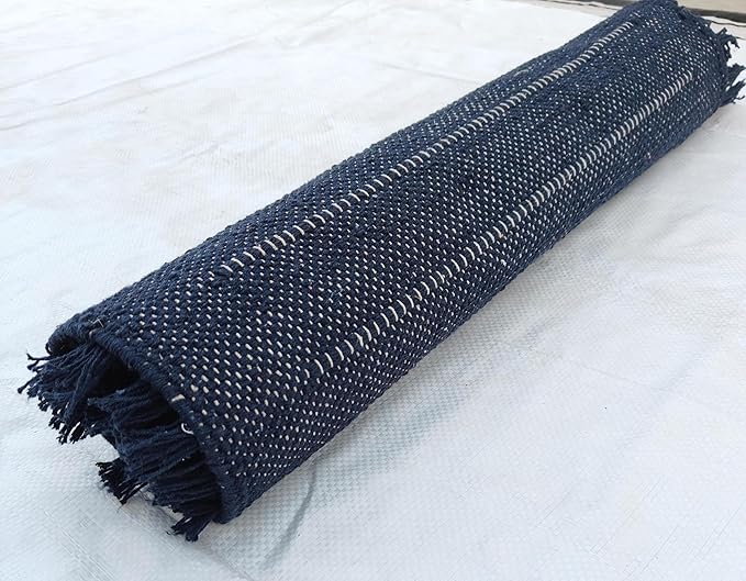 Indian Handmade100 % Organic Anti Skid Multi Colour Cotton Yoga Mat - Eco-Friendly Hand-Woven Rug - Non-Slip & Thick (24”x72”x5mm) for Hot yoga & Everyday Fitness at Home - Comfortable & Foldable Extra-Long Mat