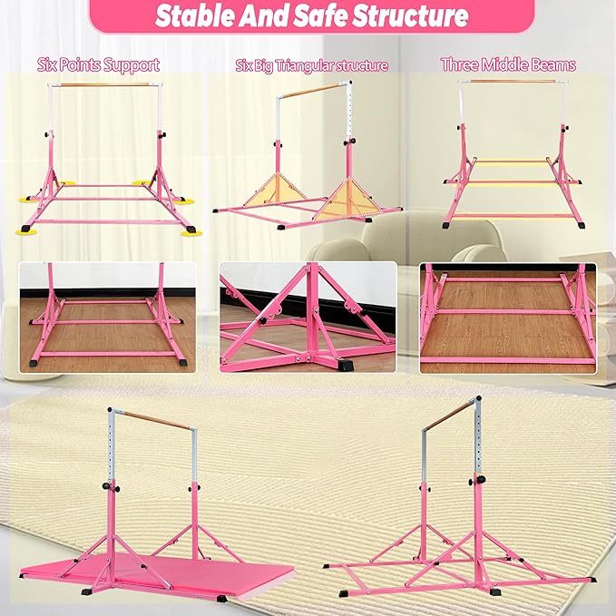 Marfula Gymnastic Bar For Kid and Teenage of 3-25, 5Ft/8 FT Base Length 4Ft Width 5Ft Adjust Height, Gymnastic Kip Bar For Gymnast, Gymnastic Training Equipment For Professional Training Home Club Use
