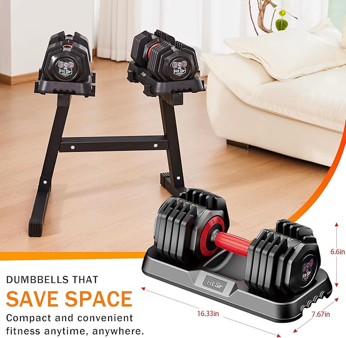 25/55LB Adjustable Dumbbell Set,10 in 1 Free Weights Dumbbell with Anti-Slip Texture Handle,1 Sec Speed Adjustment Men/Women Gym and Home Strength Training Equipment.