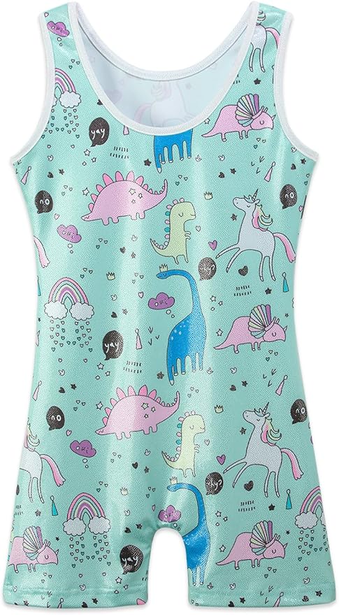 HOZIY Gymnastics Leotards for Girls with Shorts Toddlers Biketards Rainbow Unicorn Dinosaur Mermaid Leopard Flower Galaxy