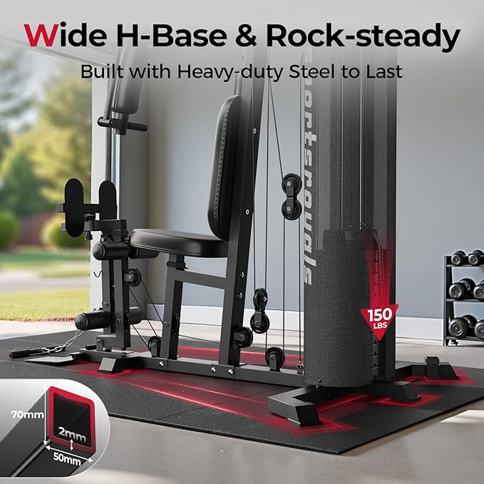 Sportsroyals Home Gym Equipment, 150LBS Weight Stack, Full Body Workout Machine with Pulley System for Strength Training