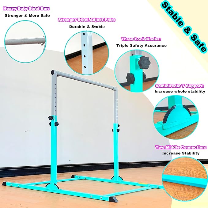 MARFULA Gymnastic Bar with 4 ft Inner Width 5 ft Adjust Height for Kids Kip Bar with 350 lbs Gymnastic Training Equipment for Kids 3-15 Years Home and Club Use