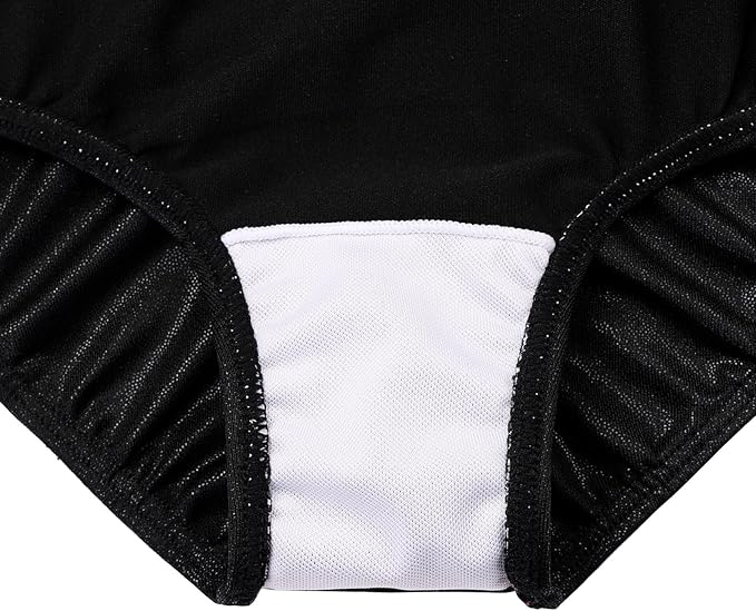 BAOHULU Leotards for Girls Gymnastics Long Sleeve Embroidery Shiny Black Diamond Dance Clothes