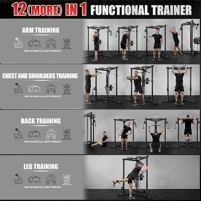 CC01 Fitness Cable Crossover Machine with High and Low Pulley System, Functional Trainer with with Pull Up Bars and Optional Bundle, Plate Loaded Pulley System for Home Gym Power Workout