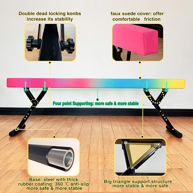 MARFULA Adjustable Balance Beam 8 ft Gymnastic Beam Adjustable Height for Kids and Teenage of All Gymnastic Levels, Gymnastic Training Beam Gymnastic Equipment for Athlete Home and Gym Club Use