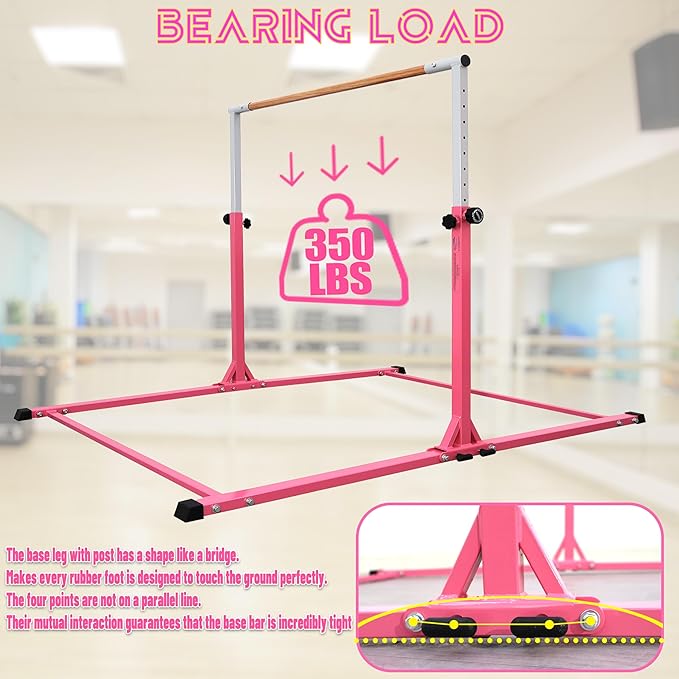 Foldable Gymnastic Bar for Kids Ages 3-20,5FT/6FT Horizontal Bar Base Length,Height Adjustable Kids Training Bar for Gymnastics,Gymnastics Equipment for Home Clubs