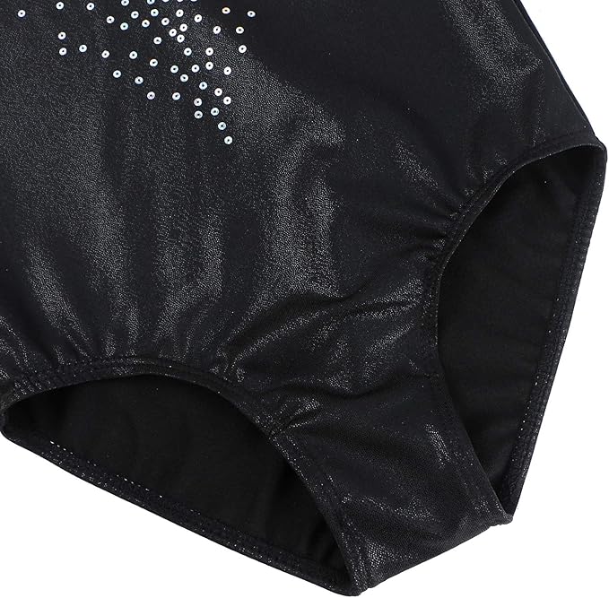 BAOHULU Leotards for Girls Gymnastics Long Sleeve Embroidery Shiny Black Diamond Dance Clothes