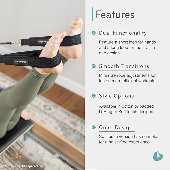 Balanced Body Double Loops, Foot and Hand Straps, Accessories for Pilates Equipment, Workout Equipment for Home Gym or Studio Use, 1 Pair