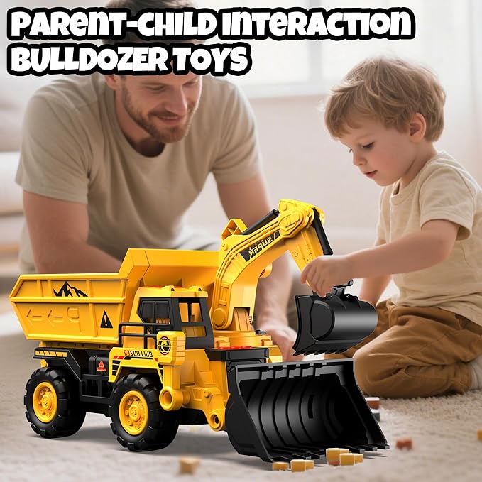 Construction Toy Truck with Race Track Launcher, 2-in-1 Storage Dump Truck and Excavator Playset with 10 Mini Cars, Racing Track Toys for Kids Ages 3-8, Birthday Gift for Boys Girls