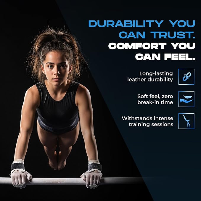 Gibson Athletic Just Right Uneven Bar Gymnastics Grips for Girls - Narrow Fit Leather Hand Grips for Gymnastics Bars - Gymnastics Equipment & Accessories, Made in USA