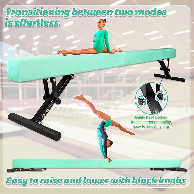 PreGymnastic 8FT Balance Beam, Raised Gymnastics Beam for Kids Ages 3-12, Home Gym Equipment for Training, Adjustable Balancing Beam Indoor, Off-Ground Competition Style