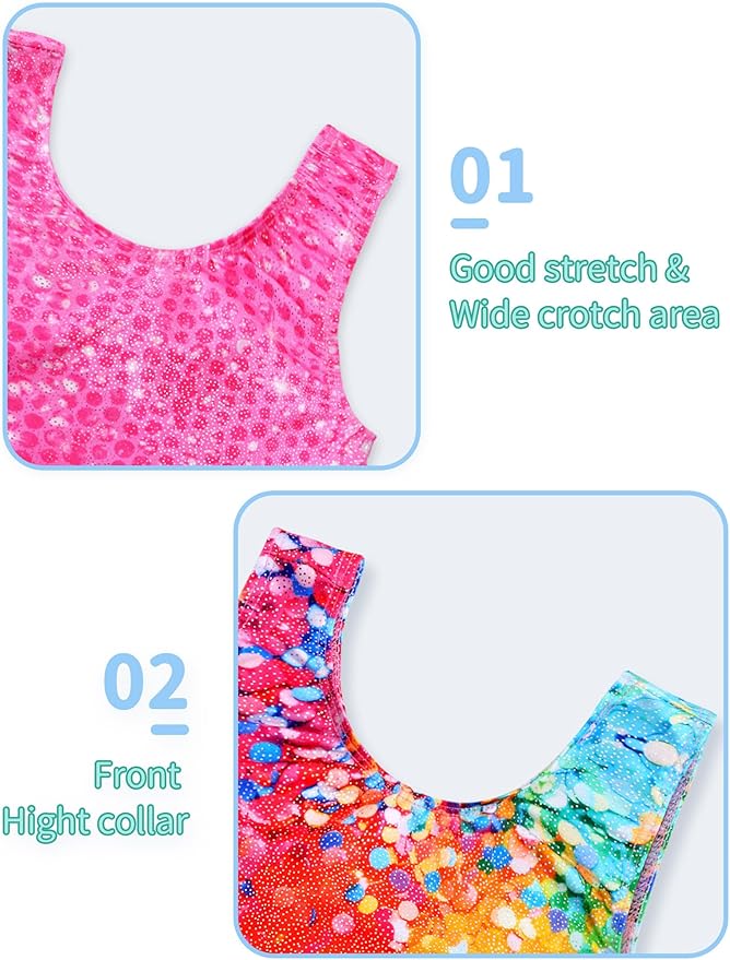 Nymphperi 2 Packs Gymnastics Leotard for Girls Sparkle Biketards with Shorts Kids Sleeveless Unitard One-Piece Dancewear