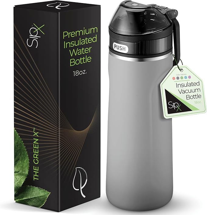 SIPX™ 18 oz Premium Stainless Steel Water Bottle with Straw Lid – Triple Insulated, Leakproof, BPA-Free – Slim, Durable Bottle for School, Gym, Office – Grey