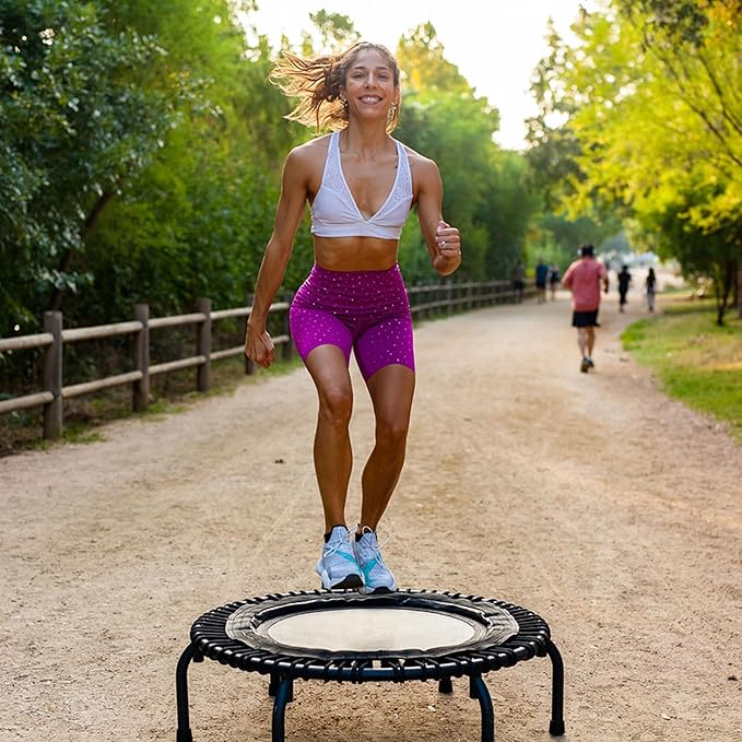 JumpSport 350 PRO Fitness Trampoline, Cardio Workout, No-Tip Arched Legs Home Gym Equipment, Adjustable Bungees & 60 Day Trial Video