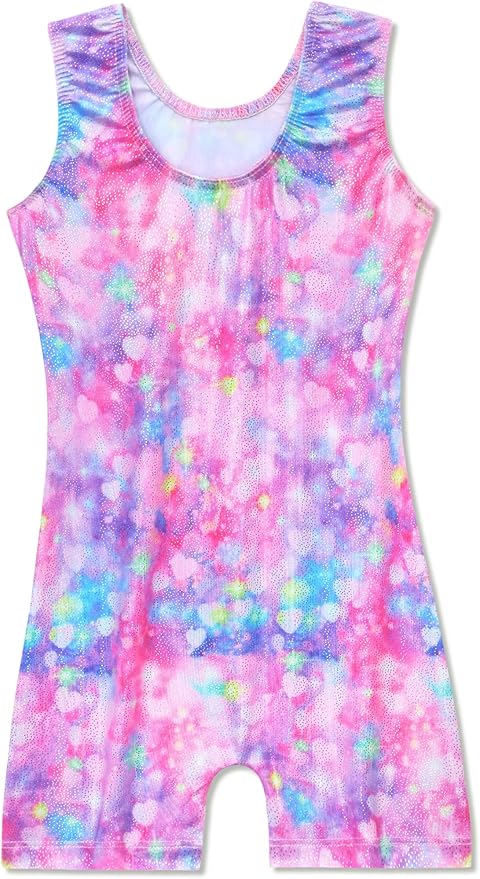 Domusgo Gymnastics Leotards for Girls Sparkly One-Piece Pro Kids Unitard Biketards with Shorts