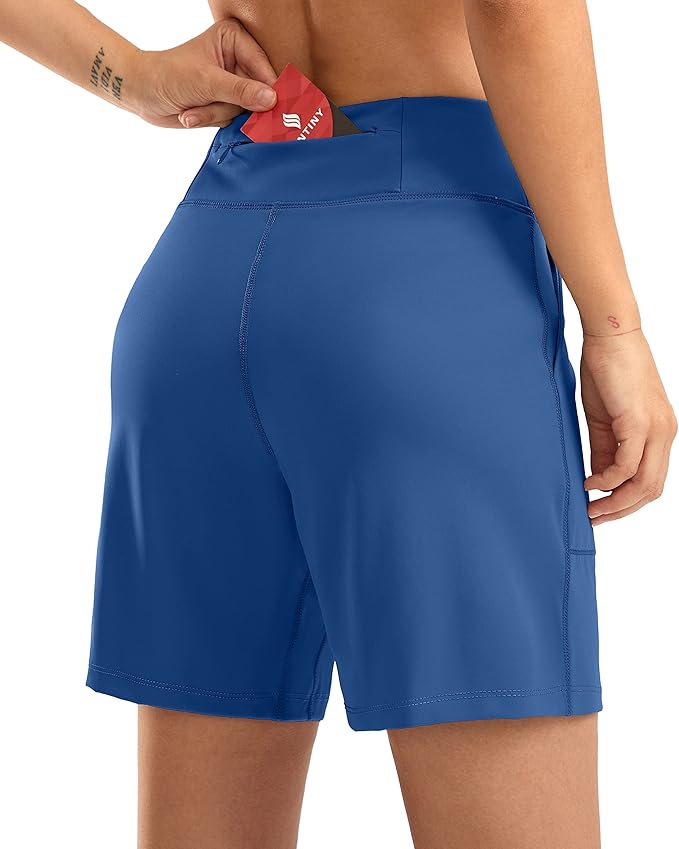 SANTINY Women's 6'' Athletic Long Shorts with 4 Pockets High Waisted Bermuda Shorts for Women Walking Running Casual