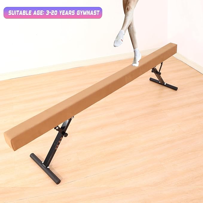 8 Ft Gymnastic Balance Beam with Adjustable Height From7 inch to 22 inch for Kids Children Home Practice, Adjustable Balance Beam with Leg, High and Low Floor Gymnatic Training Beam