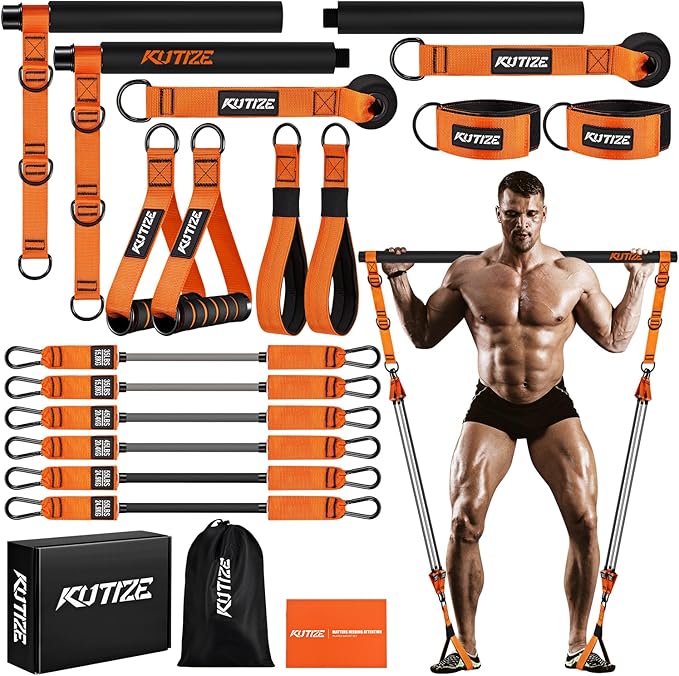 Pilates Bar Kit with Resistance Bands, Heavy Duty Pilates Equipment for Men, Training Bands with Handles for Legs, Hip, Back, Arm, Abs, Chest, Shoulders, Portable Home Gym Workout Equipment