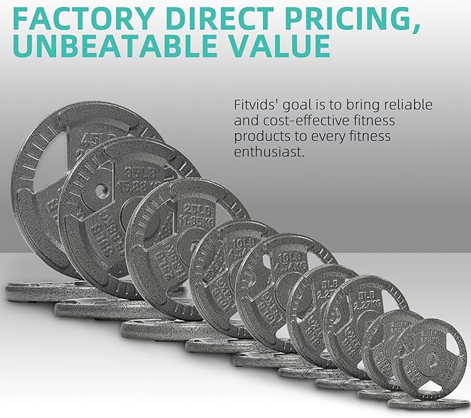 Fitvids Barbell Weight Set, Cast Iron 1" Standard Weight Plates Including 5FT Standard Barbell Bar & Star Locks, 95 Pounds Set (85 Lbs Plates + 10 Lbs Barbell Bar), Multiple Packages
