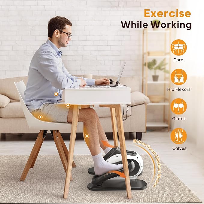 Under Desk Elliptical, 2-in-1 Electric Pedal Exerciser for Seniors, 10 Resistance Levels, 10 Speeds, 3 Auto Modes, Quiet Leg Exerciser with Remote, Fully Assembled, Non-Slip Pedals