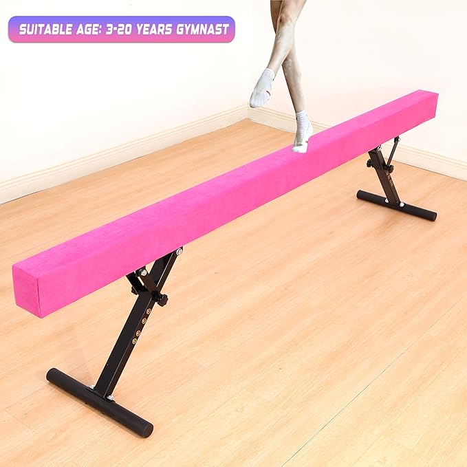 8 Ft Gymnastic Balance Beam with Adjustable Height From7 inch to 22 inch for Kids Children Home Practice, Adjustable Balance Beam with Leg, High and Low Floor Gymnatic Training Beam