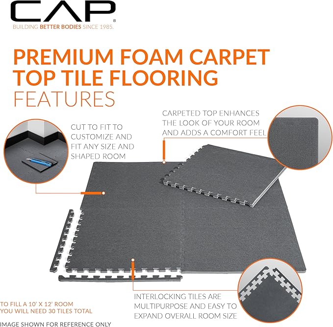 CAP Barbell Interlocking EVA Foam Carpet Puzzle Mat Floor Tiles - 24" x 24" x 1/2" | Multiple Color Options