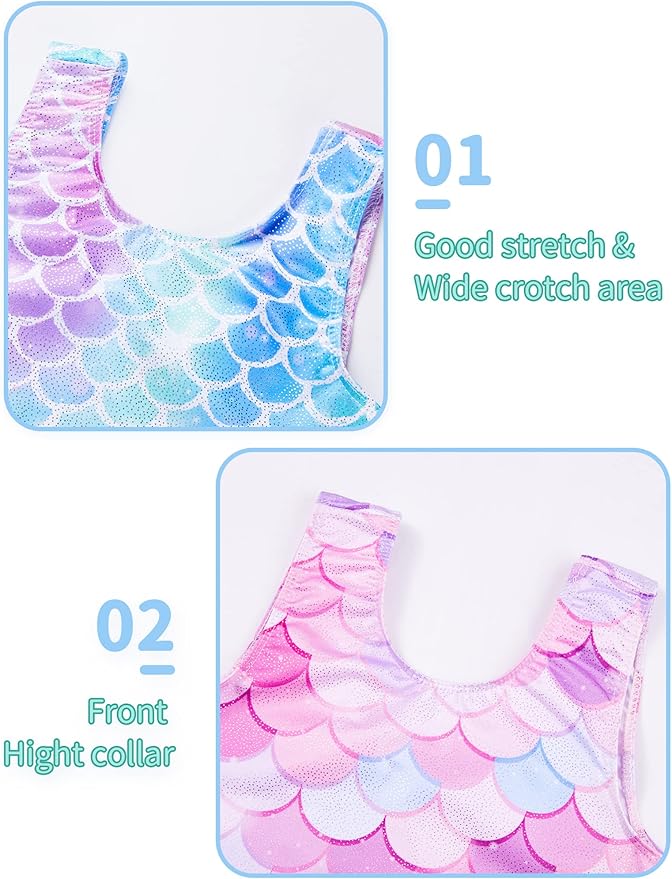 Nymphperi 2 Packs Gymnastics Leotard for Girls Sparkle Biketards with Shorts Kids Sleeveless Unitard One-Piece Dancewear