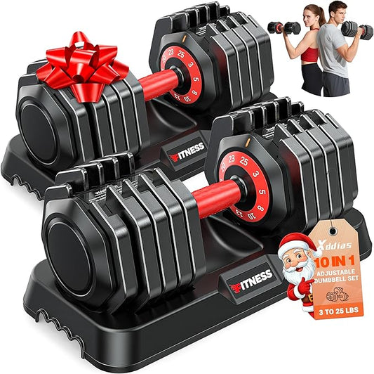 XDDIAS Adjustable Dumbbell Set of 2, 25/55/80LB Dumbbell Set-Fast Adjust Weights Set, 5/10/16 in 1 Free Weights Dumbbells Set with Anti-Slip Metal Handle, Compact Size for Men/Women Home Gym Equipment