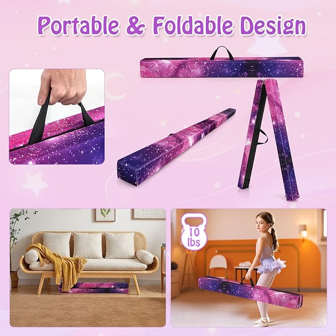 Giantex 7FT/8FT/9FT Balance Beam, Folding Gymnastics Beam w/Carry Handles, Floor Foam Gymnastics Equipment for Kids, Non Slip Rubber Base for Exercise, Practice & Professional Home Training