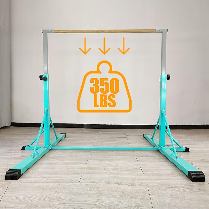 Gymnastics Bar for Kids Ages 3-15, 35" to 60" Adjustable Height, 4FT Wide Base - Professional Kip Bar with 360° Stability & Fiberglass Crossbar, Easy Fold&Solid Design for Home Training