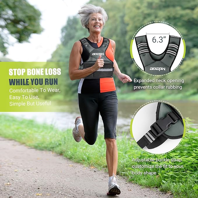 Weighted Vest Adjustable Weights for Women, 6-12 Lbs Weight Vest for Walking with Plus Size Pocket, Ruck Vest with 6 Ironsand Weights & Reflective Strip for Running, Workouts & Strength Training