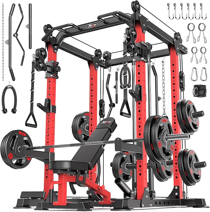 Power Rack Power Cages Multi-Function Squat Rack with Cable Crossover System Selectable More Training Attachment Weight Cage for Garage Home Gym