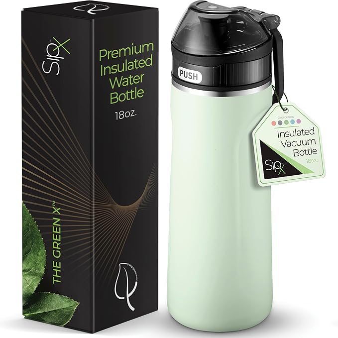 SIPX™ 18 oz Premium Stainless Steel Water Bottle with Straw Lid – Triple Insulated, Leakproof, BPA-Free – Slim, Durable Bottle for School, Gym, Office – Green