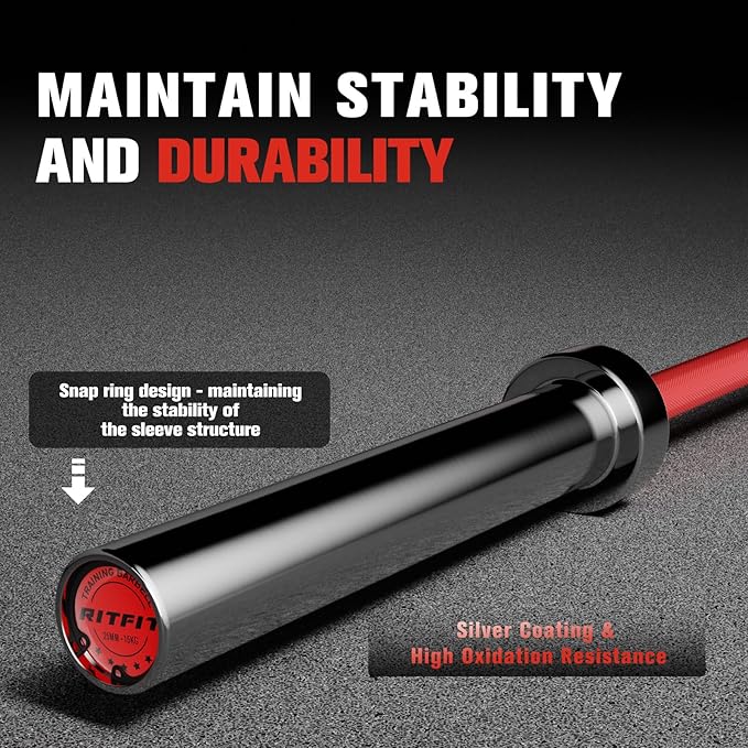RITFIT 7FT Olympic Barbell for Strength and Weightlifting Training - 2 Inch Olympic Bar for Squat, Deadlift, Bench Press, Curl, Overhead Press - 600lbs/1000lbs/1200lbs Capacity
