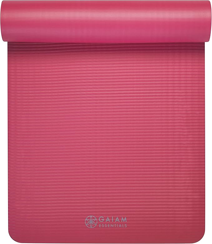 Gaiam Essentials 2/5" Thick (10mm) Yoga & Pilates, Fitness & Exercise Mat with Easy-Cinch Carrier Strap Cushion Support For Fitness and Gym Workouts