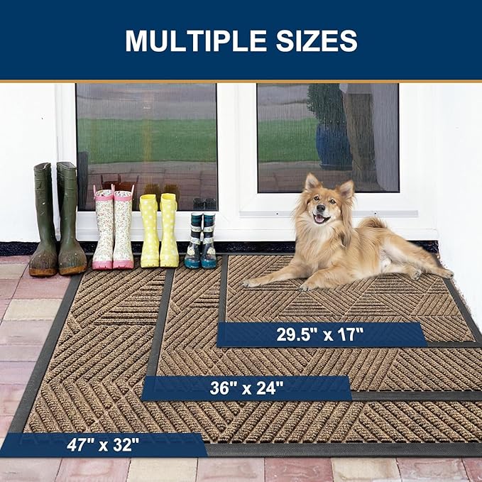 Smiry Front Door Mat Outside Entrance, Heavy Duty Sturdy Natural Rubber Doormat, Trap Dirt and Moisture, Easy Clean Low Profile Mats for Indoor Outdoor Entry, Irregular Triangle (71x24, Brown)