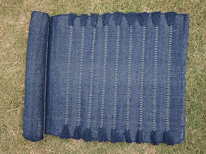 Indian Handmade100 % Organic Anti Skid Multi Colour Cotton Yoga Mat - Eco-Friendly Hand-Woven Rug - Non-Slip & Thick (24”x72”x5mm) for Hot yoga & Everyday Fitness at Home - Comfortable & Foldable Extra-Long Mat