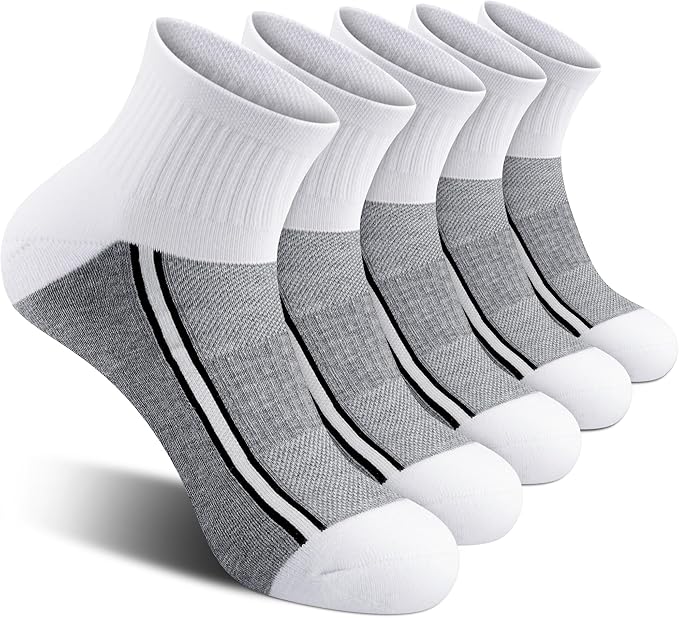 Gonii Mens Athletic Ankle Socks 5-Pairs - Blister Defense & Cushioned for Running, Hiking, Sports