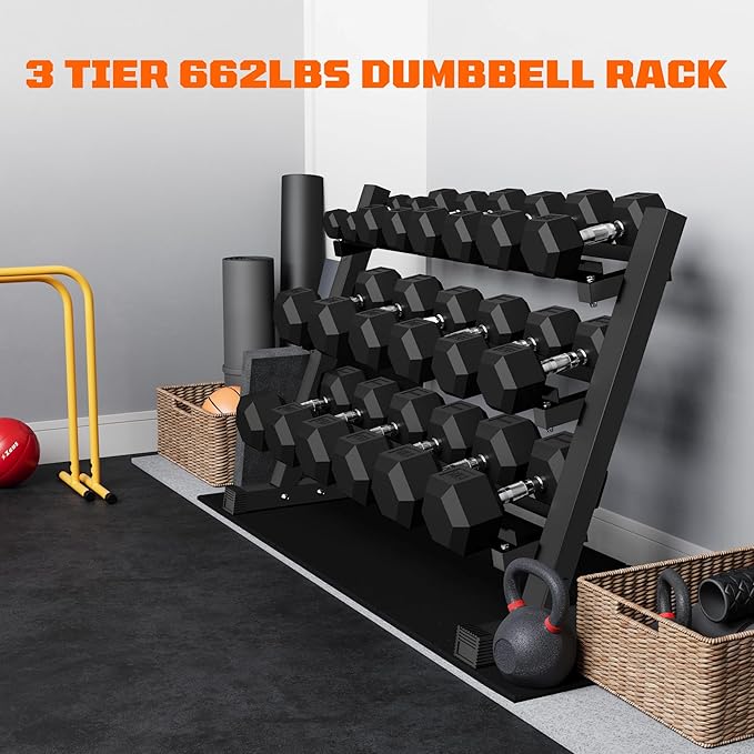 Dumbbell Sets with Rack, Rubber Hex Dumbbells, 160/220/280/360/450/550LBS, Hand Weights with Chrome Handle for Strength Training