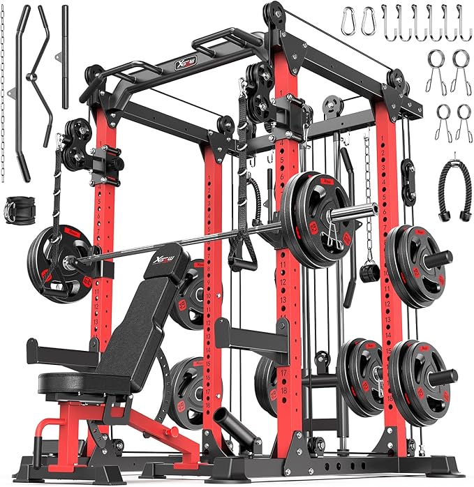 Power Rack Power Cages Multi-Function Squat Rack with Cable Crossover System Selectable More Training Attachment Weight Cage for Garage Home Gym